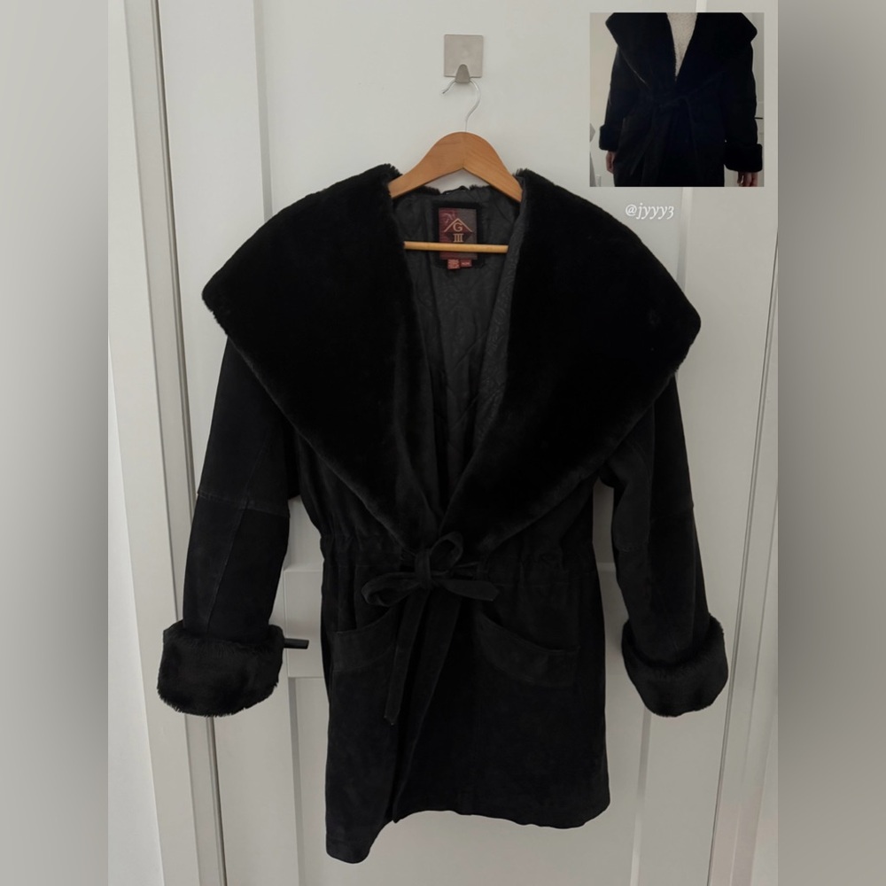 G-iii Hooded Faux Fur Leather Jacket